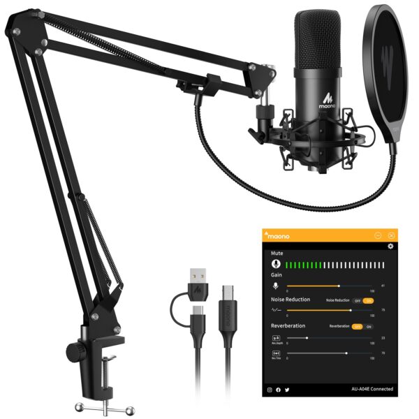 Maono - A04E, Set za podcasting: USB mikrofon+zglobni stalak+pop filter