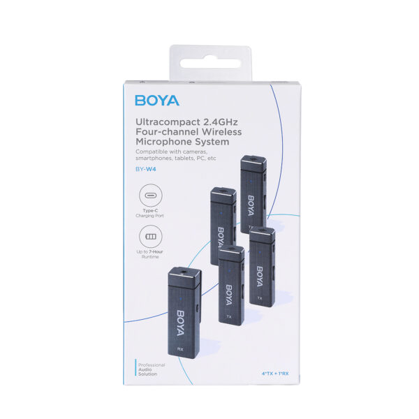 Boya - W4, Ultracompact Wireless Microphone System (4TX+1RX)