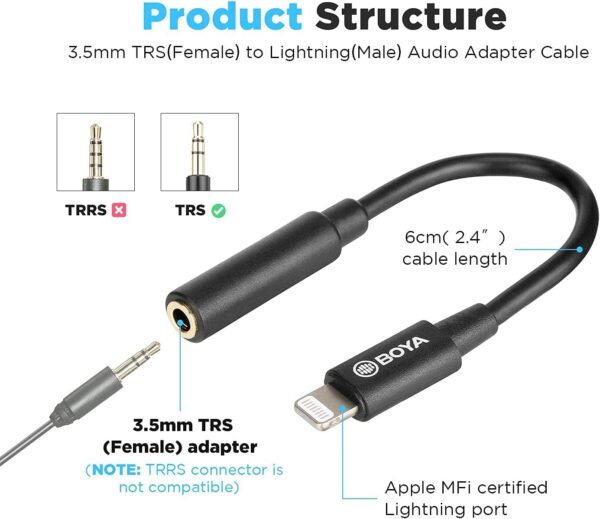 Boya - K8, Female 3.5mm TRS to Lightning Adapter Cable - Slika 2