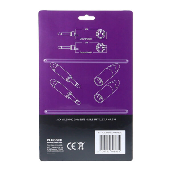 Plugger - Audio stereo kabel 2x XLR M 3b - 2x 6.35mm Jack M 0.60m Elite - Slika 3