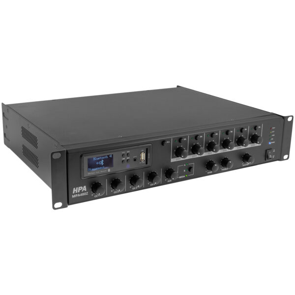 HPA - MPA480Z: 70V/100V/4Ω mixersko pojačalo 6 zona 480W, USB/SD/BT